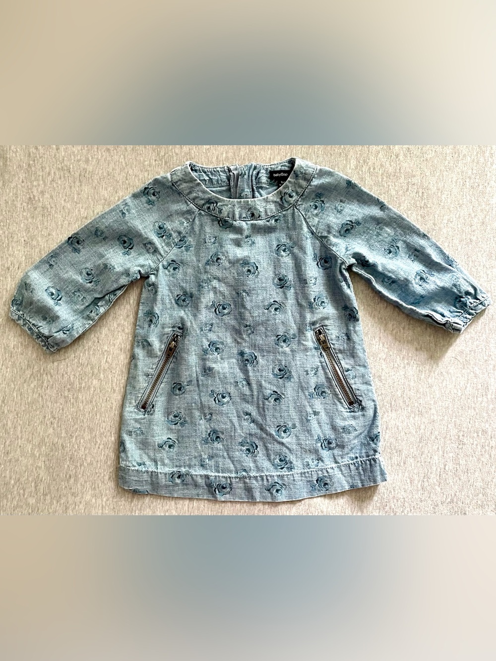 Baby GAP Toddler Size 12-18 Months 100% Cotton Blue Floral Dress Zip Pockets
